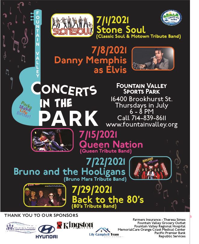 2021 Concerts in the Park Schedule
